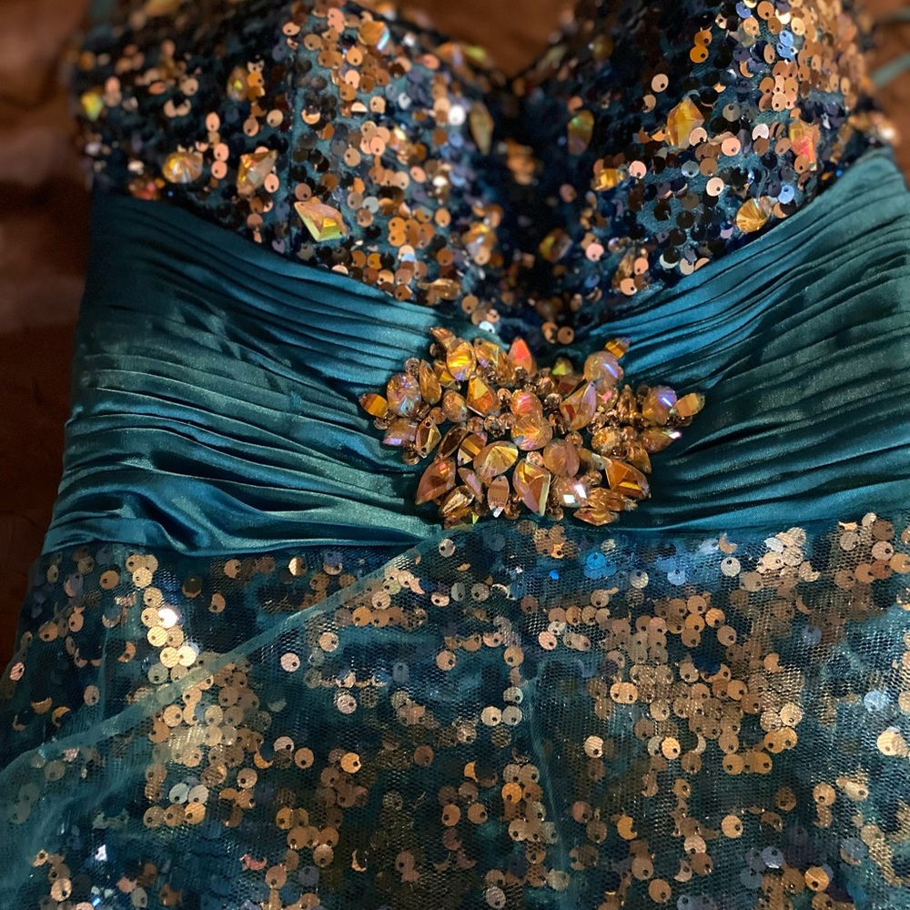 Prom or Wedding dress - Blue beaded high low dress